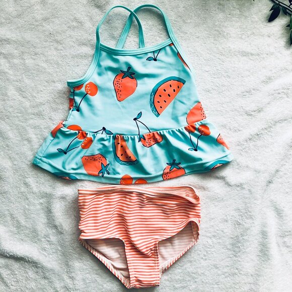 Simple Joys by Carter's Toddler 3-Pc Swimsuit Set 18M | Coral Aqua Rash Guard - Picture 4 of 14